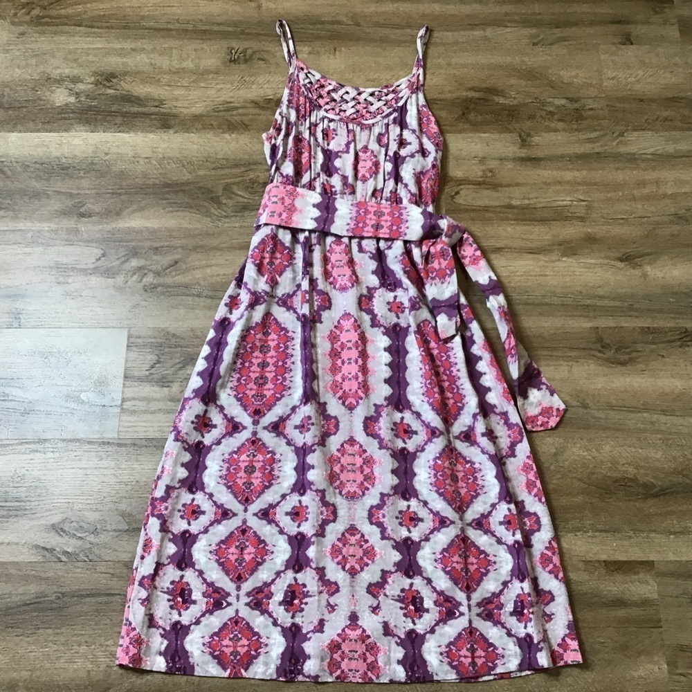 Band of Gypsies Dress Size S Maxi Boho Ikat Sleeveless With Sash Multicolor